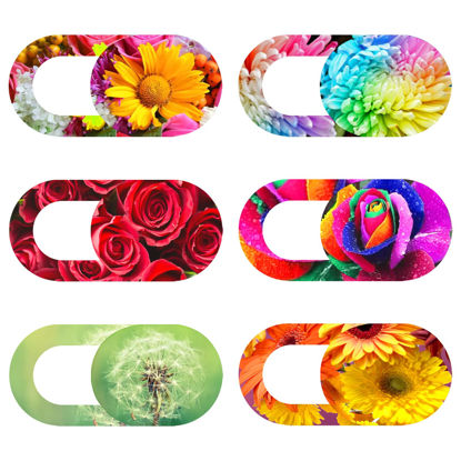 Picture of Webcam Cover Slide, Ultra-Thin 0.023inch Laptop Camera Cover Slide, 6 Pack Computer Camera Cover Slide for MacBook Air/IPad/PC/Phone, Protect Privacy and Security - New Definition (Bright Flowers)