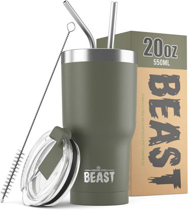 Picture of Beast 20 oz Tumbler Stainless Steel Vacuum Insulated Coffee Ice Cup Double Wall Travel Flask (Army Green)