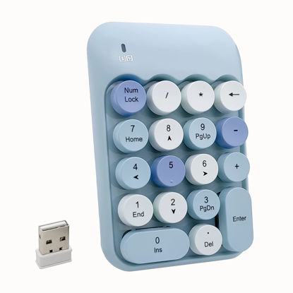 Picture of Seaciyan Wireless Number Pad, Ergonomic Cute Colorful Retro Mini Portable Numeric Keypad, 2.4G Cordless External Keyboard for Computer, Laptop (Blue)