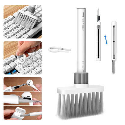 Picture of Keyboard Cleaner Kit with Keycap Puller, RIIKUNTEK 5 in 1 Compact Portable Multifunctional Computer Cleaning Tools Kit for Airpods Pro, Headphone, PC, Laptop, Cell Phone White