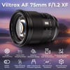 Picture of Viltrox 75mm F1.2 Pro Level Autofocus Lens, Compatible with Fuji X-Mount Mirrorless Cameras X-A7 X-E2S X-E3 X-E4 X-H1 X-H2 X-H2S X-Pro2 X-Pro3 X-S10 X-T1 X-T1 IR X-T10 X T100 X-T2 X-T20 X-T200 X-T3