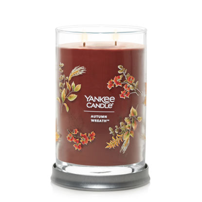 Picture of Yankee Candle Autumn Wreath Scented, Signature 20oz Large Tumbler 2-Wick Candle, Over 60 Hours of Burn Time