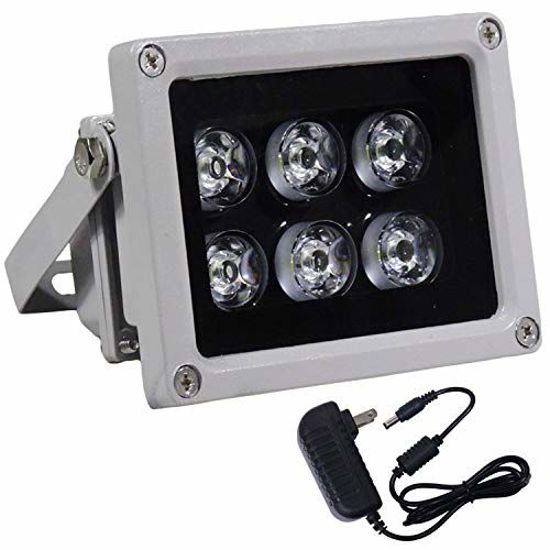 Picture of AUTENS IR Illuminator, 850nm 6-LEDs Wide Angle IP67 Waterproof Night Vision LED Array IR Infrared Light with Power Adapter for IP Camera CCTV Analogue Security Surveillance Camera, 90 Degree