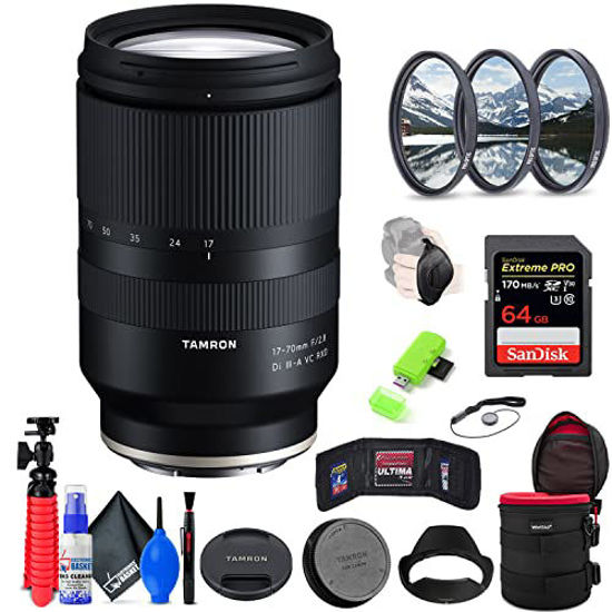 Picture of Tamron 17-70mm f/2.8 Di III-A VC RXD Lens for Sony E (INTL Model) with 64GB Extreme Pro SD Card + 67mm Filter Set + 6-Inch Lens Case + Memory Card Wallet + Strap + Cleaning Kit