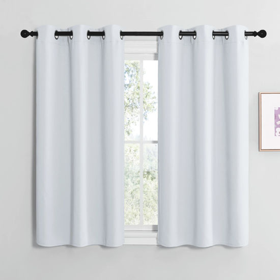 Picture of NICETOWN Room Darkening Curtain Panels for Bedroom, Easy-Care Solid Thermal Insulated Grommet Room Darkening Draperies/Drapes (Greyish White, 2 Panels, 42 by 50)