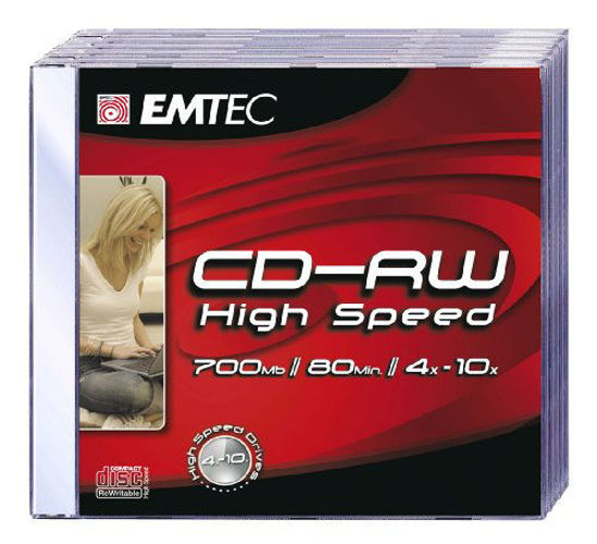 Picture of EMTEC 700 MB 4-10x CD-RW, EKOR80510JC Jewel Cases (5-Disc Spindle, Silver)