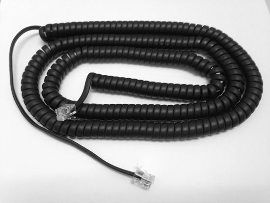 Picture of The VoIP Lounge 25 Foot Flat Black Long Handset Receiver Curly Phone Cord with Long Lead