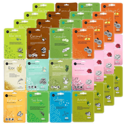 Picture of Celavi Essence Facial Face Mask K-Beauty Skincare Korea Skin Care Moisturizing 48 Pack B Set