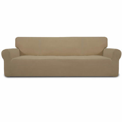 Picture of Easy-Going Stretch 4 Seater Sofa Slipcover 1-Piece Sofa Cover Furniture Protector Couch Soft with Elastic Bottom for Kids, Polyester Spandex Jacquard Fabric Small Checks Tan