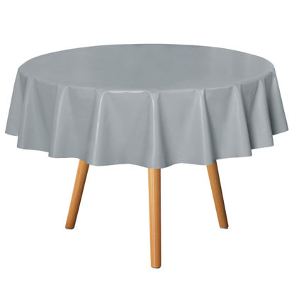 Picture of sancua 100% Waterproof Round PVC Tablecloth - 60 Inch - Oil Proof Spill Proof Vinyl Table Cloth, Wipe Clean Table Cover for Dining Table, Buffet Parties and Camping, Silver Grey