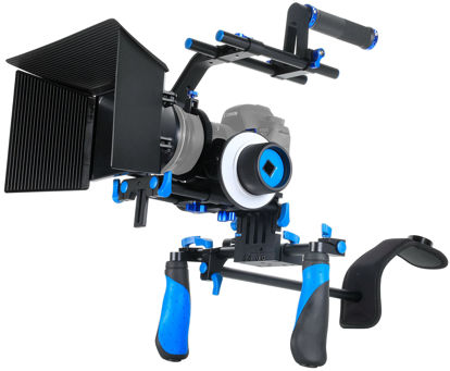 Picture of MARSRE DSLR Shoulder Rig Film Making Kit with Follow Focus, Matte Box, Pro C-Shape Cage Mounting Bracket and Top Handle for All DSLR Video Cameras and DV Camcorders