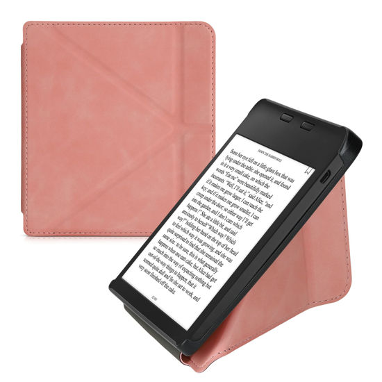 Picture of kwmobile Origami Case Compatible with Kobo Libra 2 - Faux Nubuck Leather Cover with Magnet and Stand - Dusty Pink