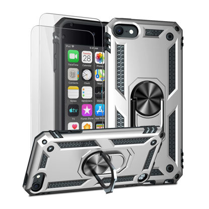 Picture of ULAK Compatible with iPod Touch 7 Case/iPod Touch 6 Case with 2 HD Screen Protectors, Hybrid Rugged Shockproof Cover with Built-in Kickstand for iPod Touch 7th/6th/5th Generation (Silver)