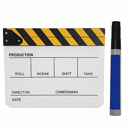 Picture of Clapboard,Acrylic Director Scene Clapperboard TV Movie Action Board Film Cut Prop with Pen(Black and Yellow whiteboard PAV1YWE3)