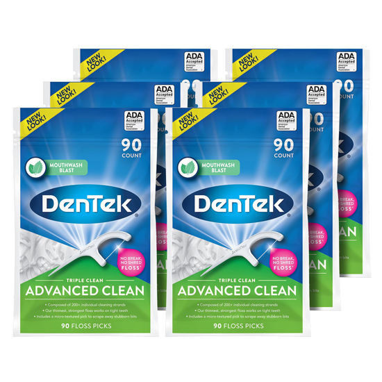 Picture of DenTek Triple Clean Advanced Clean Floss Picks, No Break & No Shred Floss, 90 Count, 6 Pack