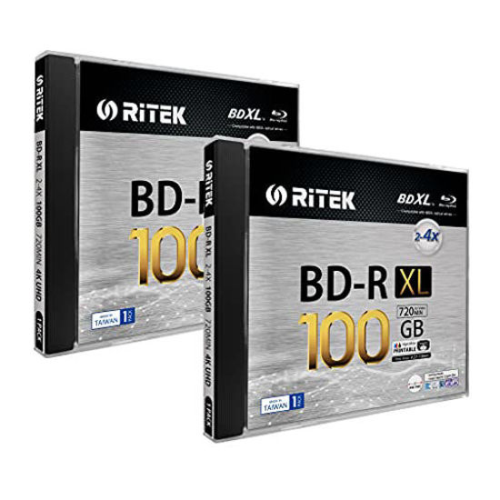 Picture of 2 Pack Ritek BD-R XL BDXL 100GB Triple Layers 4X White Inkjet Hub Printable Blank Disc w/Standard Jewel Case BDR1004-RTKIWN1JC