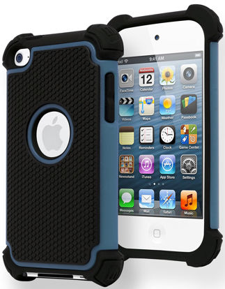 Picture of iPod Touch 4 Case, Bastex Hybrid Slim Fit Black Rubber Silicone Cover Hard Plastic Blue & Black Shock Case for Apple iPod Touch 4, 4th Generation