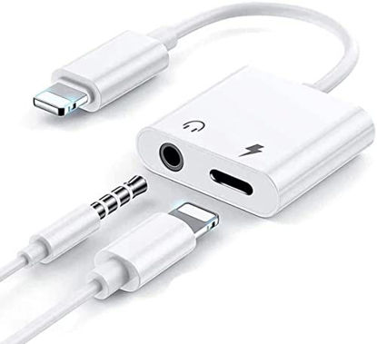 Picture of Headphone Jack Aux Adapter Dongle for iPhone Xs/Xs Max/XR/ 8/8 Plus/X (10) / 7/7 Plus Adapter to 3.5mm Jack Converter Car Charge Accessories Cables & Audio Connector 2 in 1 Earphone Splitter Adapter