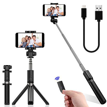 Picture of DATONG Selfie Stick Bluetooth Extendable Foldable Selfie Stick Tripod Monopod Built-in Wireless Remote Shutter for Iphone X 8 7 6 Plus Galaxy Note S8 Google LG Samsung Blackberry Huawei and More