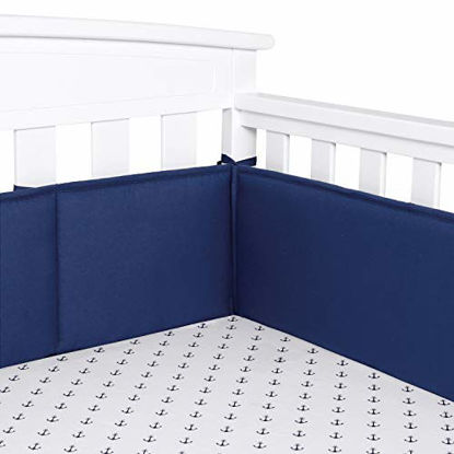 Picture of TILLYOU Baby Safe Crib Bumper Pads for Standard Cribs Machine Washable Padded Crib Liner Thick Padding for Nursery Bed 100% Silky Soft Microfiber Polyester Protector de Cuna, 4 Piece/Navy Blue