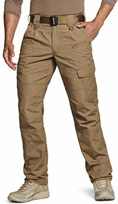 Picture of CQR DRST Men's Tactical Pants, Water Repellent Ripstop Cargo Pants, Lightweight EDC Hiking Work Pants, Outdoor Apparel, Duratex Coyote, 36W x 30L