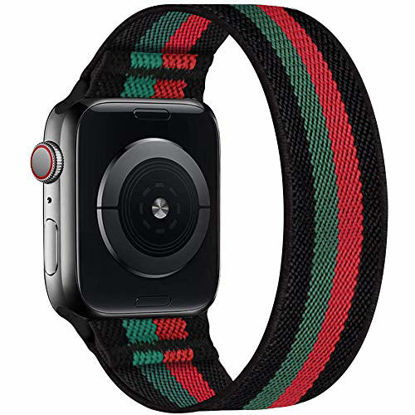 Picture of ENJINER Stretchy Nylon Solo Loop Bands Compatible with Apple Watch 38mm 40mm 42mm 44mm iWatch Series 6 SE 5 4 3 2 1 Strap, Sport Elastic Braided No Buckles Clasps Women Men, 38/40mm M GreenRed Stripe