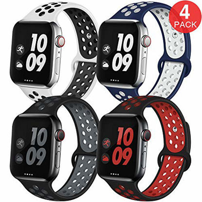 Picture of EXCHAR Sport Band Compatible with Apple Watch Band 44mm Series 5/4 Breathable Soft Silicone Replacement Wristband Women and Men for iWatch 42mm Series 3/2/1 Nike+ All Various Styles M/L 4 Pack