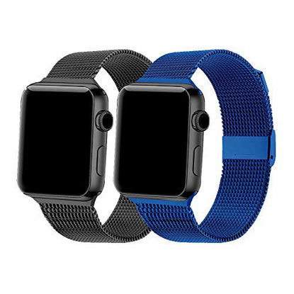 Picture of SexHope Compatible for Apple Watch Band 38mm 42mm 40mm 44mm Series 5 4 3 2 1 (Black+Blue, 38mm/40mm)