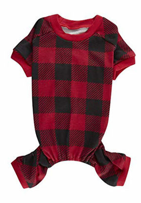 Picture of Red Plaid Christmas Clothes for Dogs Pajamas Onesie PJS, Back Length 20" Large