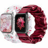 Picture of Compatible with Scrunchies Apple Watch Bands 42mm 44mm, Women Cloth Pattern Printed Fabric Wristbands Straps Elastic Scrunchy Band for iWatch Series 6 5 4 3 2 1 SE, (S Red-Flower, Gilding-Red)