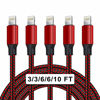 Picture of UNEN MFi Certified 5Pack[3/3/6/6/10ft] Nylon Braided iPhone Charger Lightning Cable Fast Charging&Syncing Long Cord Compatible iPhone 11Pro Max/11Pro/11/XS/Max/XR/X/8/8P/7 and More-Black&Red