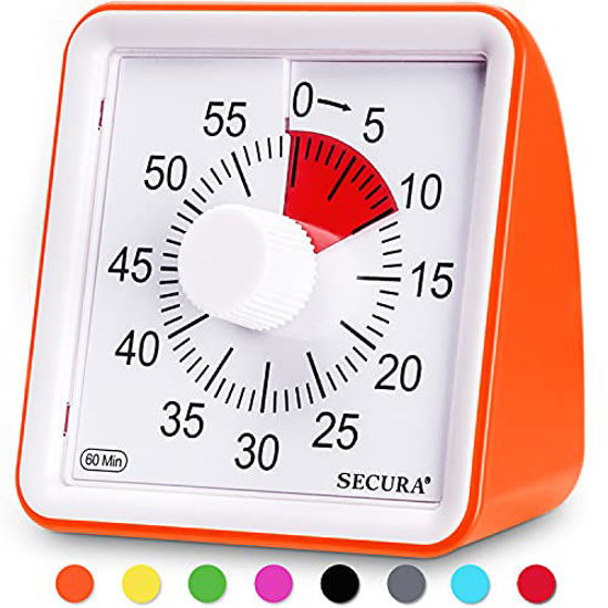 Picture of Secura 60-Minute Visual Timer, Classroom Countdown Clock, Silent Timer for Kids and Adults, Time Management Tool for Teaching (Orange)