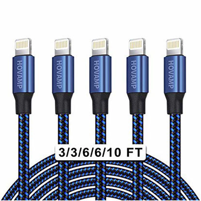 Picture of HOVAMP MFi Certified 5Pack[3-3-6-6-10 ft] Nylon Braided Cell-Phone Charging Cable USB Fast Charging & Syncing Long Cord,iPhone Charger Compatible iPhone XS/Max/XR/X/8/8P/7/7P/6/iPad/iPod