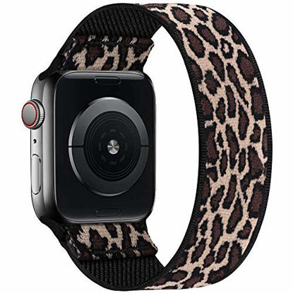 Picture of ENJINER Stretchy Nylon Solo Loop Bands Compatible with Apple Watch 38mm 40mm 41mm 42mm 44mm 45mm iWatch Series 7 6 SE 5 4 3 2 1 Strap, Sport Elastic Braided Women Men, 42/44/45mm S Leopard Cheetah