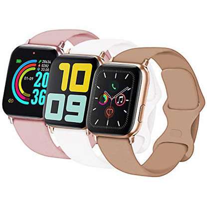 Picture of Idon 3-Pack Sport Band Compatible for Watch Band 42MM 44MM M/L, Soft Silicone Sport Bands Replacement Strap Compatible with Watch Series 5/4/3/2/1, Walnut/Pink Sand/White