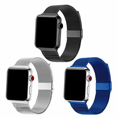 Picture of SexHope Compatible for Apple Watch Band 38mm 42mm 40mm 44mm Series 5 4 3 2 1 (Black+Silver+Blue, 42mm/44mm)