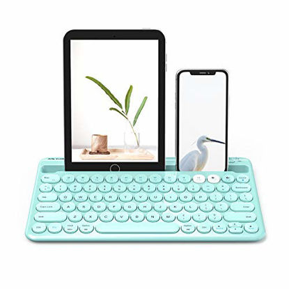 Picture of Bluetooth Keyboard, Jelly Comb Multi-Device Rechargeable Wireless Bluetooth Keyboard with Built-in Stand Slot Compatible with iPad Tablet, Cellphone iOS Android -B046 (Mint Green)