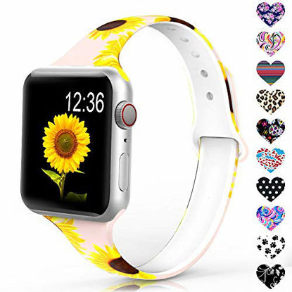 Picture of Sunnywoo Sport Band Compatible with Apple Watch 38mm 40mm 42mm 44mm, Narrow Soft Fadeless Floral Silicone Slim Thin Replacement Wristband for iWatch Series 4/3/2/1 Women Men