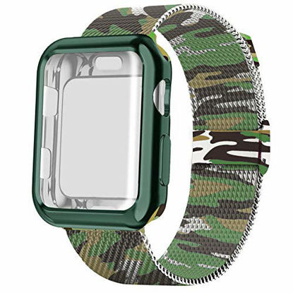 Picture of Swhatty Compatible with Apple Watch Band 42mm with Case, Stainless Steel Mesh Loop Band with Protective Screen Protector Compatible with iWatch Series 1/2/3/4/5/6/SE (42mm Green Camouflage)