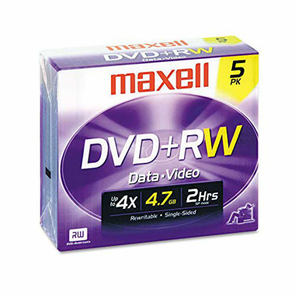 Picture of Maxell DVD+RW Discs, 4.7GB, 4X, w/Jewel Cases, Silver, 5/Pack