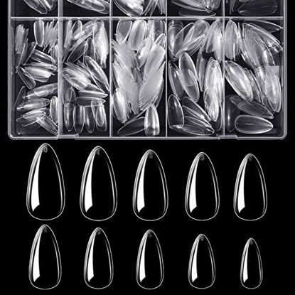 Picture of Almond Clear Acrylic Fake Nails - BTArtbox 500pcs Almond Nail Tips Full Cover False Nails with Case for Nail Salons and DIY Nail Art, 10 Sizes