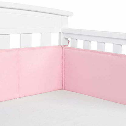 Picture of TILLYOU Baby Safe Crib Bumper Pads for Standard Cribs Machine Washable Padded Crib Liner Thick Padding for Nursery Bed 100% Silky Soft Microfiber Polyester Protector de Cuna, 4 Piece/Jade Pink