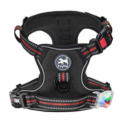 Picture of PoyPet LED Flashing Light No Pull Dog Harness Front Reflective Pet Vest for Dogs with Easy Control Handle 3 Buckles Perfect for Daily Training,Walking Running (Black,M)