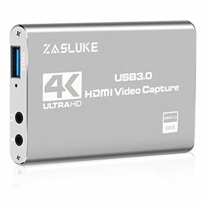 Picture of ZasLuke 4K HDMI Game Capture Card,USB 3.0 HD Game Video Capture Card 1080P 60FPS Game Recorder Box Device Live Streaming for PS4,Nintendo Switch,Xbox One&Xbox 360 and More (Silver)