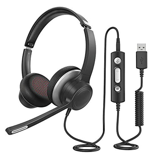 Picture of USB Headset with Microphone Noise Cancelling, Clear Sound, 3.5mm Office Headphone with Comfort Fit Earpad, Business PC Headset for Skype, Webinar, Cell Phone, Call Center