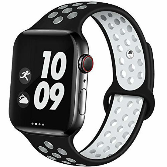 Picture of EXCHAR Sport Band Compatible with Apple Watch Band 42mm Series 3/2/1 Breathable Soft Silicone Replacement Wristband Women and Men for iWatch 44mm Series 5/4 Nike+ All Various Styles S/M Black-White