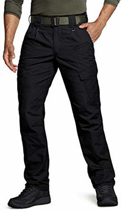 Picture of CQR CLSL Men's Tactical Pants, Water Repellent Ripstop Cargo Pants, Lightweight EDC Hiking Work Pants, Outdoor Apparel, Duratex Coal Black, 38W x 32L