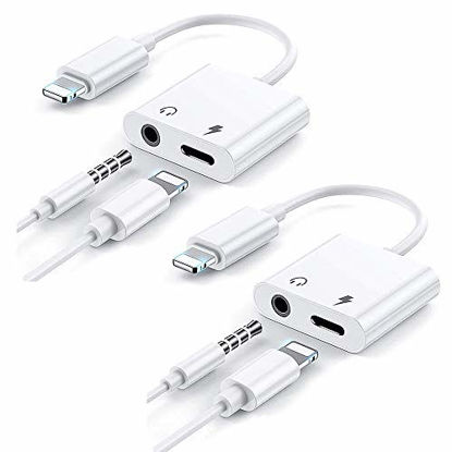 Picture of Lightning to 3.5mm Headphones Jack Adapter for iPhone,[Apple MFi Certified] 2 in 1 Charger + Aux Audio Splitter Dongle Adapter for iPhone 12/11/X/XR/XS/7/7Plus/8/8Plus Support All iOS System(2 Pack)