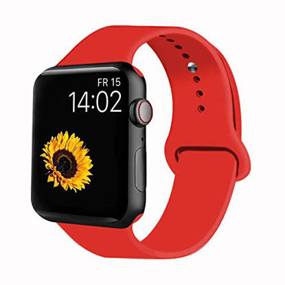 Picture of VATI Sport Band Compatible for Watch Band 42mm 44mm, Soft Silicone Sport Strap Replacement Bands Compatible with Watch Series 5/4/3/2/1, 42MM 44MM S/M (Red)