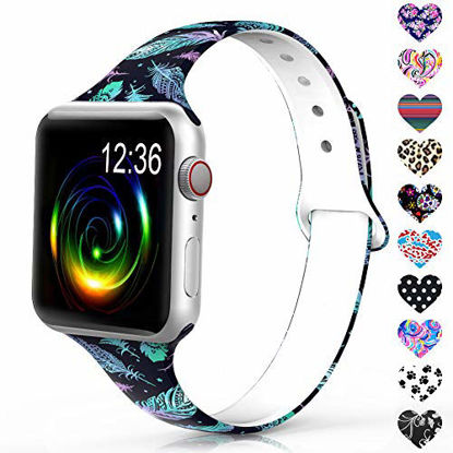 Picture of Sunnywoo Sport Band Compatible with Apple Watch 38mm 40mm 42mm 44mm, Narrow Soft Fadeless Floral Silicone Slim Thin Replacement Wristband for iWatch Series 4/3/2/1 Women Men